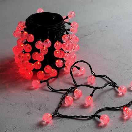 Гирлянда Шарики 10 м Красная Статика, 100 LED, Чёрный ПВХ, IP54, LTC