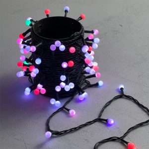 Гирлянда Шарики 10 м RGB с Мерцанием, 100 LED, Чёрный ПВХ, IP65, LTC