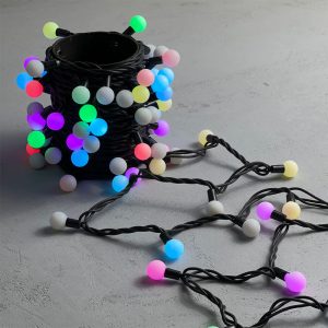 Гирлянда Шарики 10 м RGB с Мерцанием, 100 LED, Чёрный каучук, IP65, LTC