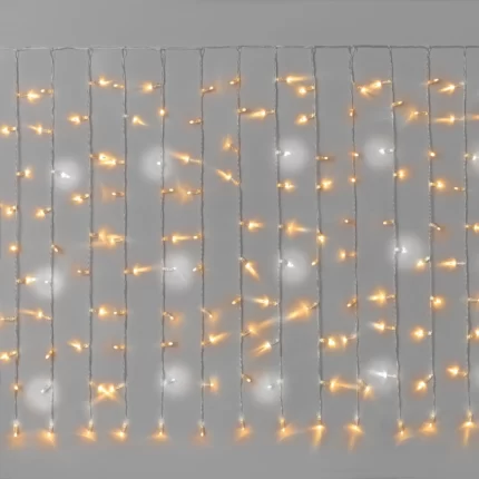 Гирлянда Занавес 2×1 м Тепло-Белый с Мерцанием, 200 LED, Прозрачный провод, IP65