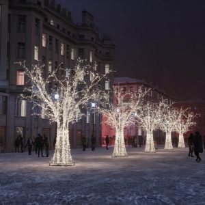 Комплект «Аллея из золотых деревьев» — 5 фигур, 3D, IP65, тёплый свет