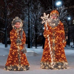 Комплект оформления: Золотые фигуры «Дед Мороз» и «Снегурочка», IP65, холодное свечение