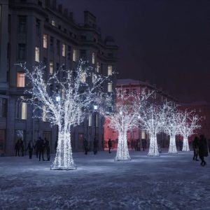 Новогодняя аллея из светодиодных деревьев, 5 фигур, IP65, холодный свет