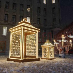 Комплект световых фигур «Два золотых фонаря» 3,3 и 1,7 м, IP65, золотое свечение