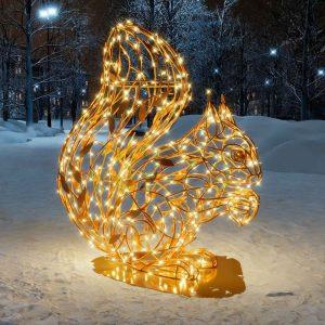 Световая фигура «Белка с орехом», 0,97×1,13×0,75 м, IP65, золотой/серебряный свет
