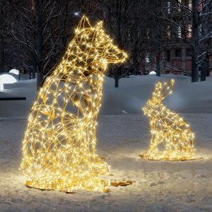 Композиция «Лиса и зайчик», 1,45 м и 0,9 м, IP65, золотой свет