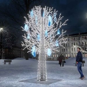 Новогоднее светодиодное дерево с кристаллами, 3×4,08×3 м, IP65, холодное свечение