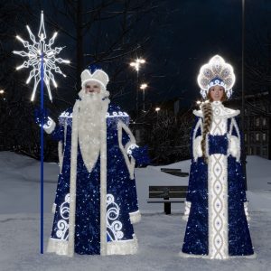 Композиция «Дед Мороз и Снегурочка» в синих шубах 4,1 м, IP65, холодное свечение