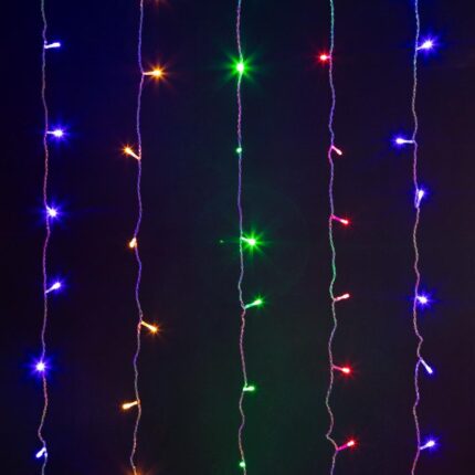 Гирлянда Занавес 1.5х1.5 м Мультиколор с Мерцанием, 220В, 160 LED, Провод Прозрачный ПВХ, IP20