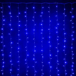 Гирлянда Занавес 2х1.5 м. Синий 220В, 204 LED, Провод Прозрачный ПВХ, Мерцающий, IP20