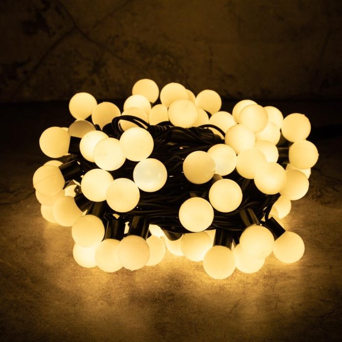 Гирлянда Нить 10 м Тепло-Белая Статика, 100 LED, Черный Каучук, IP44