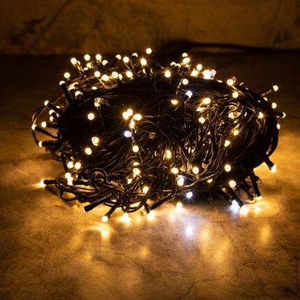 Гирлянда Клип Лайт Тепло-Белый с мерцанием 50 м, 500 LED, Провод Черный Каучук, IP55