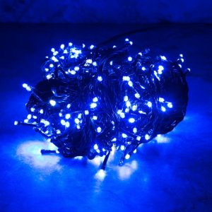 Гирлянда Клип Лайт, синяя с мерцанием 50 м, 500 LED, провод чёрный каучук, IP55