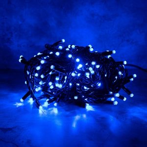 Гирлянда Нить 20 м Синяя Статика, 200 LED, Чёрный Каучук, IP65, LEON