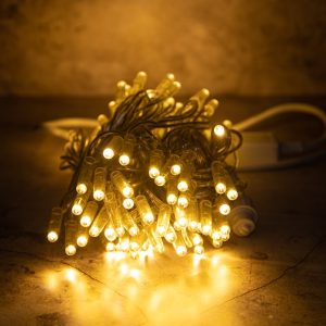 Гирлянда Нить 10 м Тепло-Белая Статика, 100 LED, Прозрачный ПВХ, IP65, LEON