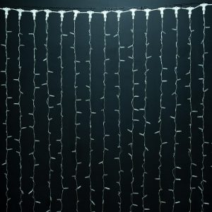 Гирлянда Занавес 2×6 м Синий с Мерцанием 220В, 1200 LED, Провод Прозрачный ПВХ, IP65