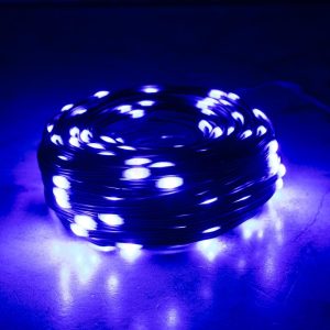 Гирлянда Нить с каплями Росы 30 м Синяя с Мерцанием, 300 LED, Зелёный ПВХ, IP44, LEON