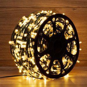 Светодиодная гирлянда Клип-Лайт 100 м, тёплая статика, 12В, 665 LED, провод темно-зелёный ПВХ, IP65