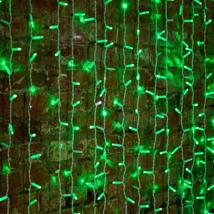 Гирлянда Занавес 2×1.5 м Зелёная Статика, 230В, 360 LED, Провод Белый ПВХ, IP65