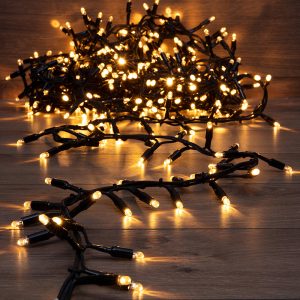 Гирлянда Кластер 10 м Тепло-Белая Статика, 230 В, 400 LED, Провод Чёрный Каучук, IP67