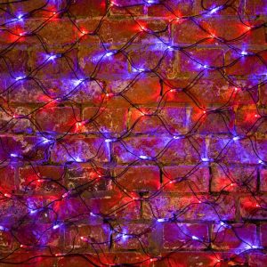 Гирлянда сетка 2×0,7 м, красно-синий с динамикой, 176 LED, чёрный ПВХ, IP65