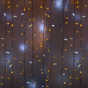 Гирлянда Занавес 2×1,5 м, Жёлтый с Мерцанием, 360 LED, Провод Белый ПВХ, IP65