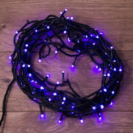 Гирлянда Нить 10 м Фиолетовая с Динамикой, 100 LED, Чёрный ПВХ, IP65, NN