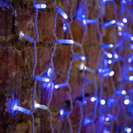 Гирлянда занавес 2×1,5 м Синий с Мерцанием, 300 LED, IP65, белый ПВХ