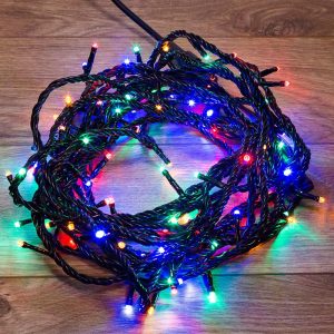 Гирлянда Нить 20 м Мультиколор, 200 LED, Чёрный ПВХ, IP65, NN