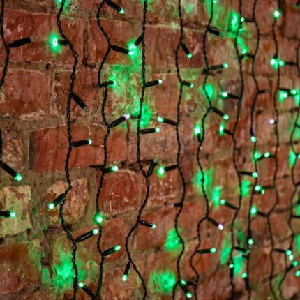 Гирлянда Занавес 2×1.5 м Зелёный Статика, 230В, 360 LED, Провод Тёмно-зелёный ПВХ, IP54