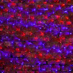 Гирлянда сетка 2,5×2,5 м, красно-синяя с динамикой, 432 LED, чёрный ПВХ, IP65