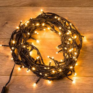 Гирлянда Нить 10 м Тепло-Белая с Динамикой, 100 LED, Чёрный ПВХ, IP65, NN