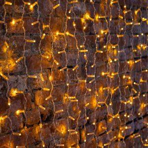 Гирлянда занавес 2×1,5 м Жёлтый Статика, 300 LED, IP65, прозрачный ПВХ