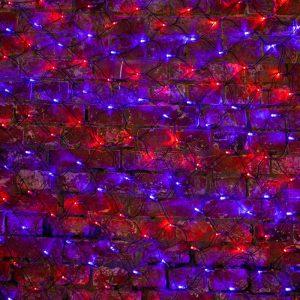 Гирлянда сетка 2×1,5 м, красно-синяя с динамикой, 288 LED, чёрный ПВХ, IP65