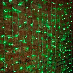 Гирлянда Занавес 2×1,5 м, Зелёный Статика, 192 LED, Провод Прозрачный ПВХ, IP65