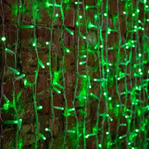 Гирлянда занавес 2×1,5 м, Зелёный Статика, 360 LED, белый каучук, IP67