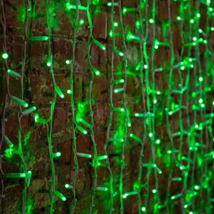 Гирлянда занавес 2×1,5 м, Зелёный Статика, 360 LED, белый каучук, IP67