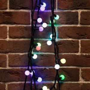 Гирлянда Мультишарики 10 м RGB с быстрой сменой цвета, 80 LED, Чёрный Каучук, IP67, NN