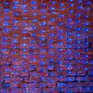 Гирлянда сетка 2×1,5 м, синяя с динамикой, 288 LED, прозрачный ПВХ, IP65