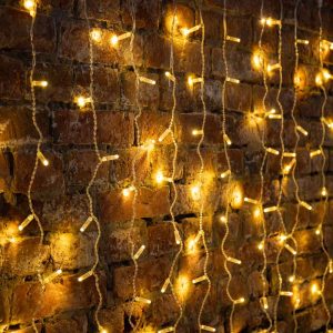 Гирлянда Занавес 2×1,5 м, Тепло-Белый Статика, 192 LED, Провод Прозрачный ПВХ, IP65