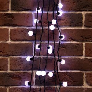 Гирлянда Мультишарики 10 м Белая Статика, 80 LED, Чёрный ПВХ, IP65, NN
