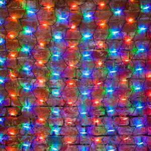 Гирлянда сетка 2×1,5 м, мультиколор статика, 288 LED, чёрный каучук, IP67