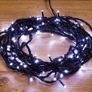 Гирлянда Нить 10 м Белая с Динамикой, 100 LED, Чёрный ПВХ, IP65, NN