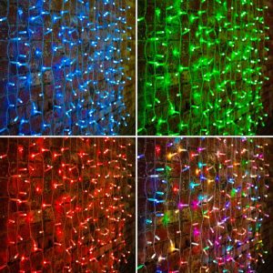 Гирлянда-занавес 2×1,5 м, RGB с Динамикой, 300 LED, прозрачный ПВХ, IP65, 230 В