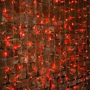Гирлянда Занавес 2×1.5 м Красный Статика 230В, 192 LED, Провод Прозрачный ПВХ, IP65