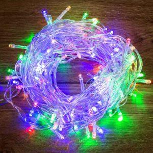 Гирлянда Нить 10 м Мультиколор с Динамикой, 80 LED, Прозрачный ПВХ, IP20, NN