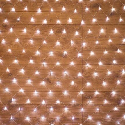 Гирлянда Cветодиодная Cеть 1,5x1,5 м Белая свечение с динамикой, 230В, 150 LED, Провод Прозрачный ПВХ, IP20