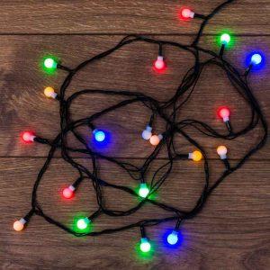 Гирлянда Цветные Шарики 2.8 м, мультиколор с динамикой, 20 LED, провод тёмно-зелёный ПВХ, IP20