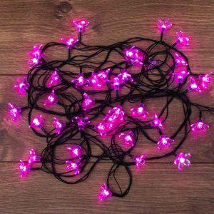 Гирлянда Цветы Сакуры 7 м, розовый с динамикой, 50 LED, провод тёмно-зелёный ПВХ, IP20