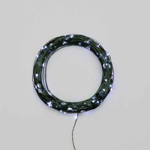 Гирлянда Роса 30 м Белая с Динамикой, 300 LED, Металлический Зелёный Провод, IP20